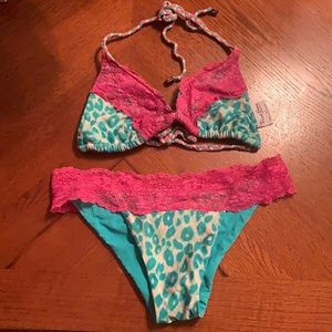 Beach bunny lace/leopard tie bikini